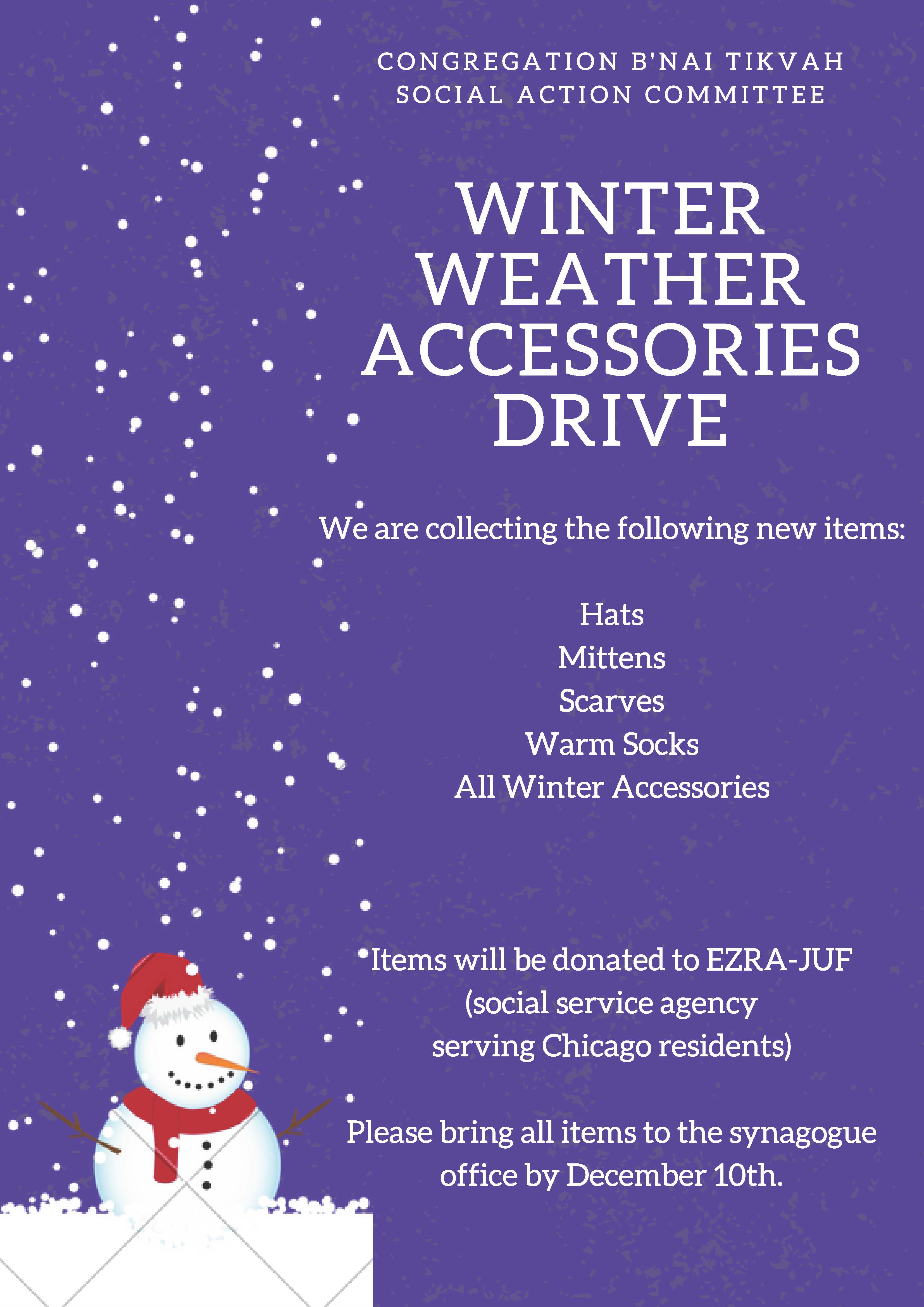 B'nai Tikvah Social Action Committee Winter Weather Accessories Drive