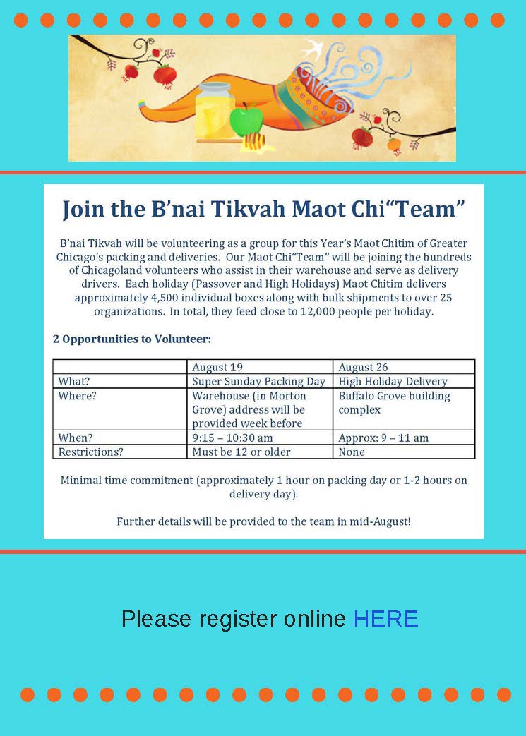 Join the B'nai Tikvah Maot Chi "Team"